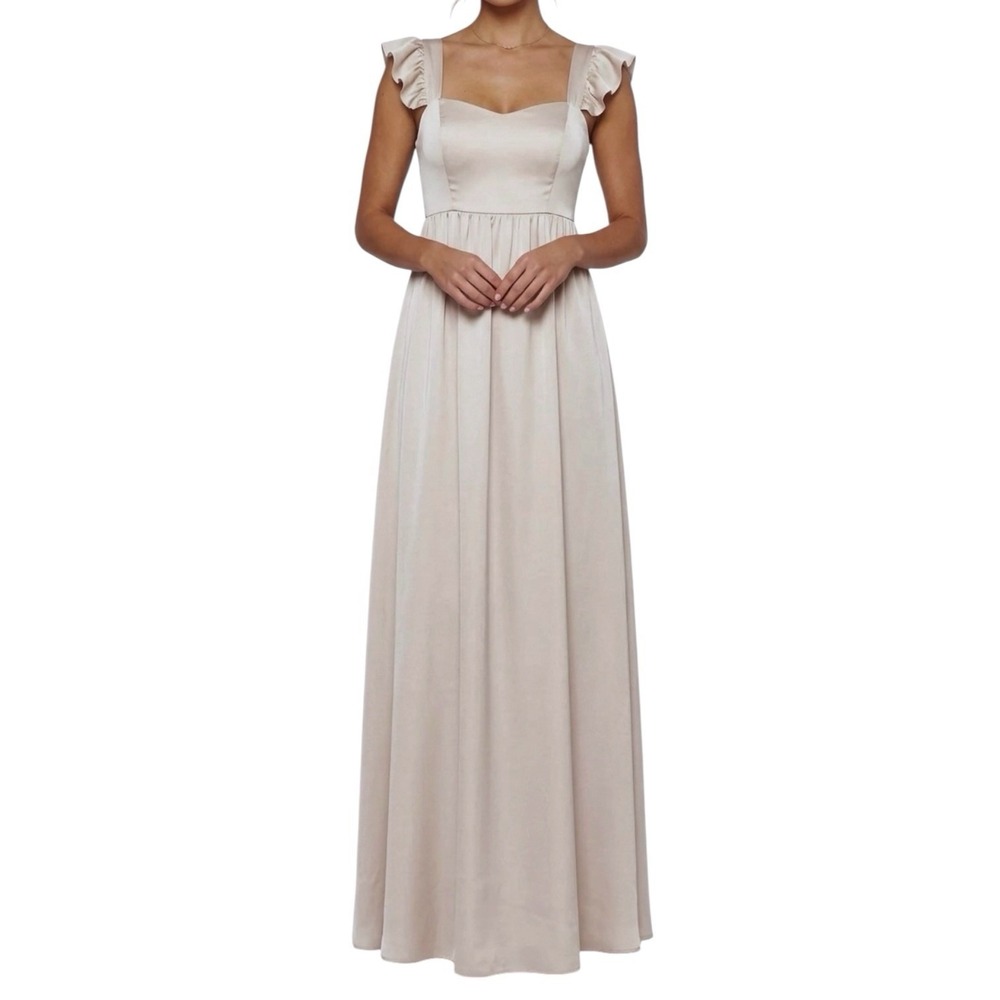 SHOW ME YOUR MUMU June Maxi Dress sz M Beige Flutter Sleeve Formal Bridesmaid